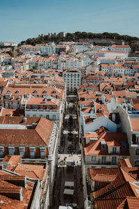 High angle view of buildings in city