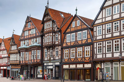 Street with historical half-timbered houses in the old city of celle, germany