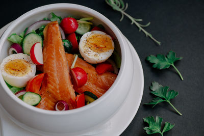 Close-up of salad in bowl on table