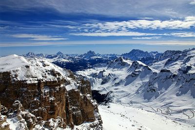 Snow covered mountains against sky