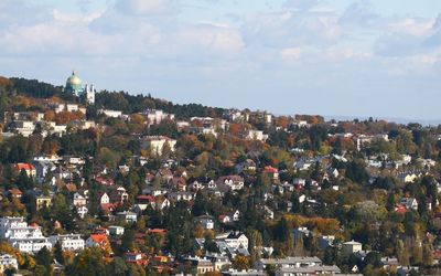High angle view of townscape against sky