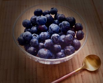 High angle view of fruits in bowl on table
