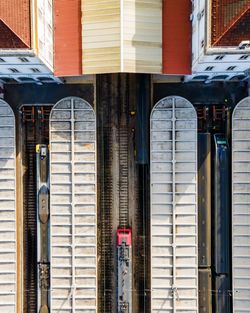 Reflection of building on glass window