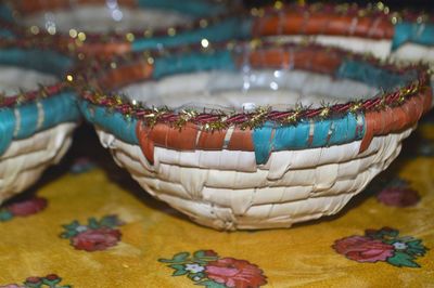 Close-up of multi colored candies on table