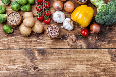 High angle view of vegetables on table