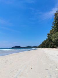 Scenic view of beach against blue sky