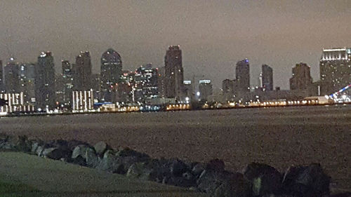 View of cityscape at dusk