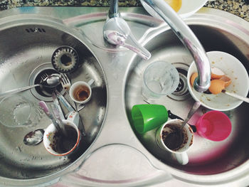 High angle view of typewriter in bowl