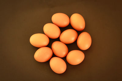 High angle view of eggs against black background