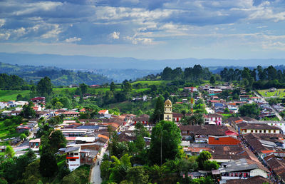 High angle view of townscape against sky