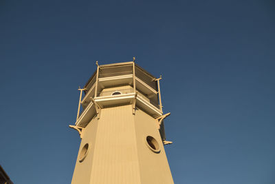 Low angle view of clock tower against clear sky