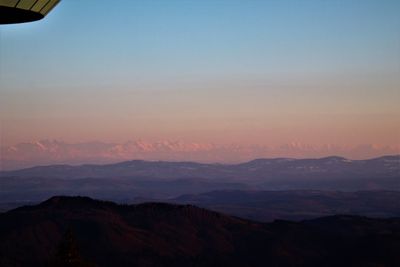 Scenic view of silhouette mountains against sky during sunset