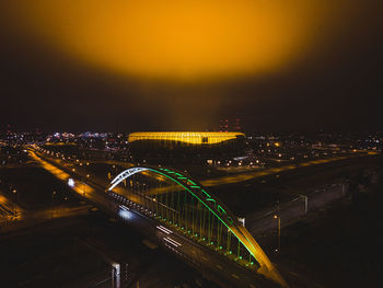 High angle view of illuminated city at night