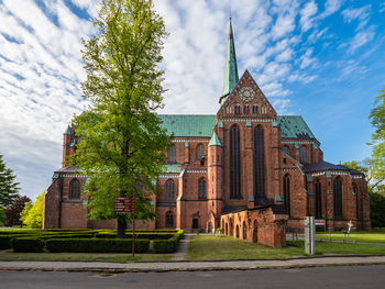 Exterior of historic building against sky