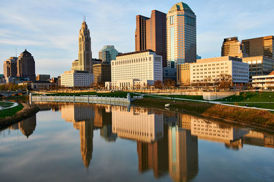 Reflection of buildings in city