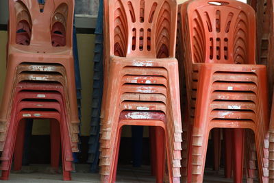 Close-up of empty seats in building