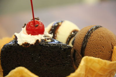 Close-up of cake slice in plate