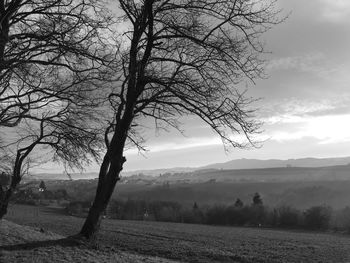 Scenic view of field against cloudy sky