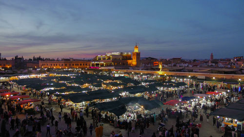 High angle view of crowd at market in marrakesh