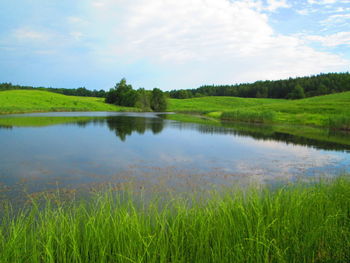 Scenic view of lake against sky