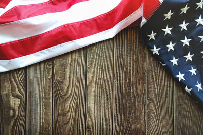 High angle view of flag on table