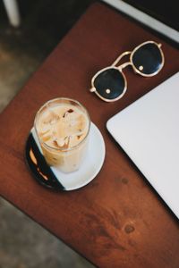 High angle view of coffee on table