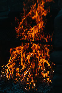 Close-up of fire in the dark