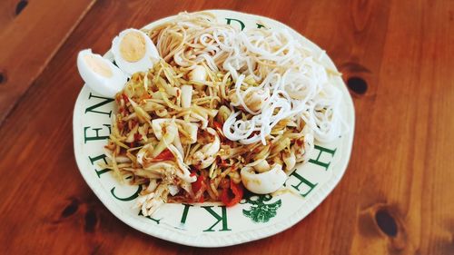 High angle view of food served in plate