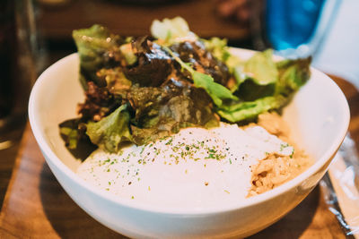 High angle view of meal served in plate