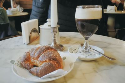 Close-up of breakfast served on table in restaurant