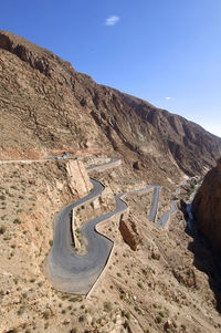 Scenic view of landscape and mountains against clear blue sky