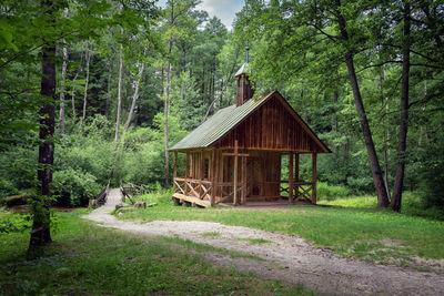 Wooden chapel on the water. gorecko koscielne, poland