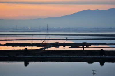 Scenic view of lake against sky during sunset