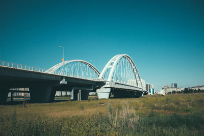 View of built structure against clear blue sky