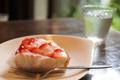 Close-up of ice cream in plate on table