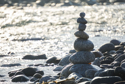 Stack of pebbles on beach