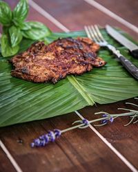 Close-up of meat on barbecue grill