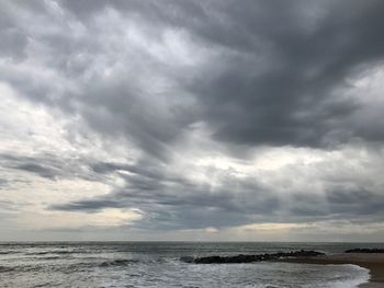 Scenic view of sea against dramatic sky