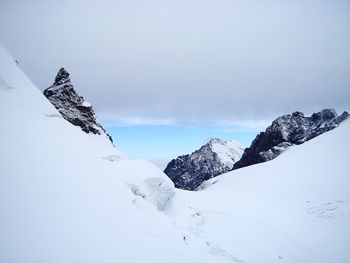 Scenic view of snow mountains against sky