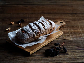 High angle view of bread on cutting board