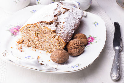 High angle view of dessert in plate on table