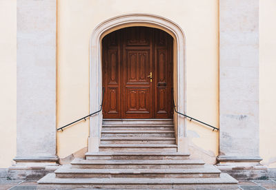 Closed door of building