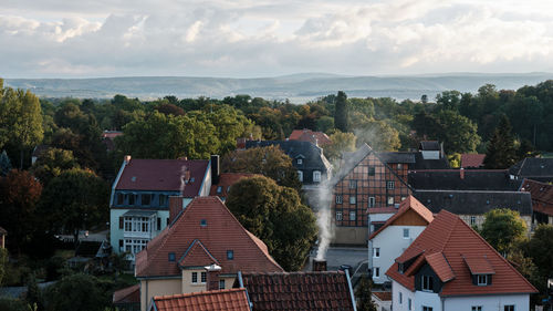 High angle view of townscape against sky