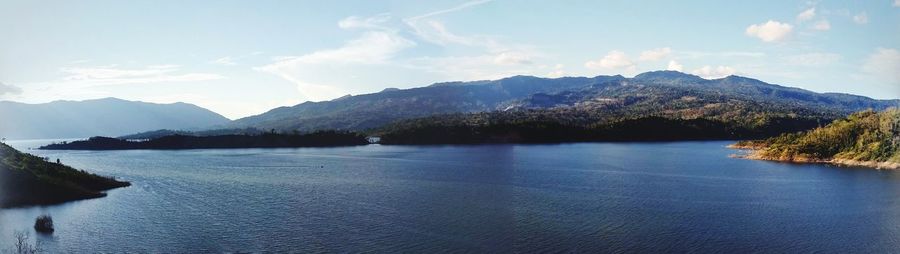 Scenic view of lake against cloudy sky