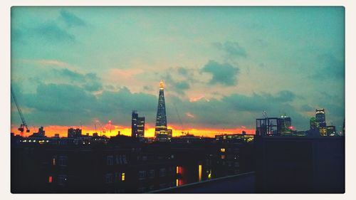 Silhouette of city at dusk