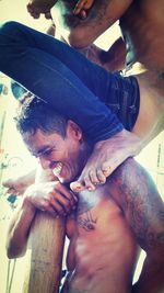 Portrait of father with son