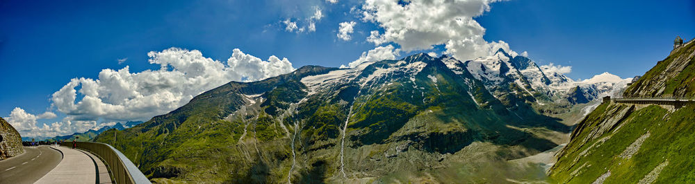 Panoramic view of snowcapped mountains against sky