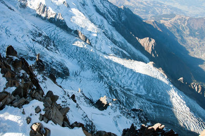 High angle view of snowcapped mountains