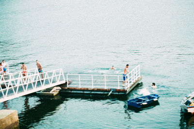 High angle view of boats in sea