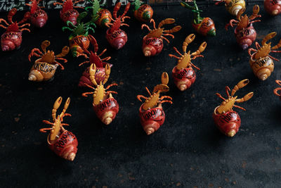 High angle view of vegetables on table